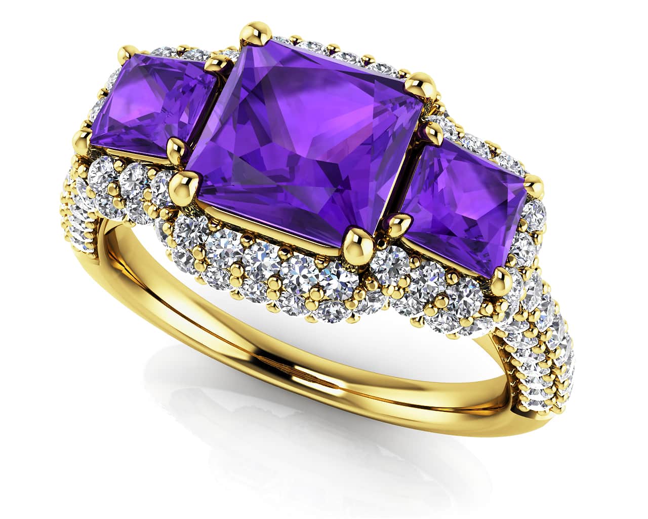 Gemstone And Diamond Double Halo Ring In Yellow White Gold Or Platinum